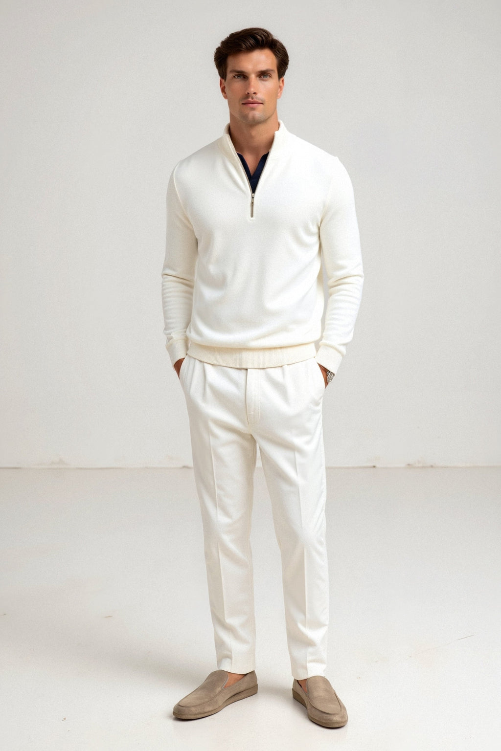 Classic Loose Solid Knitted Zip Pullover