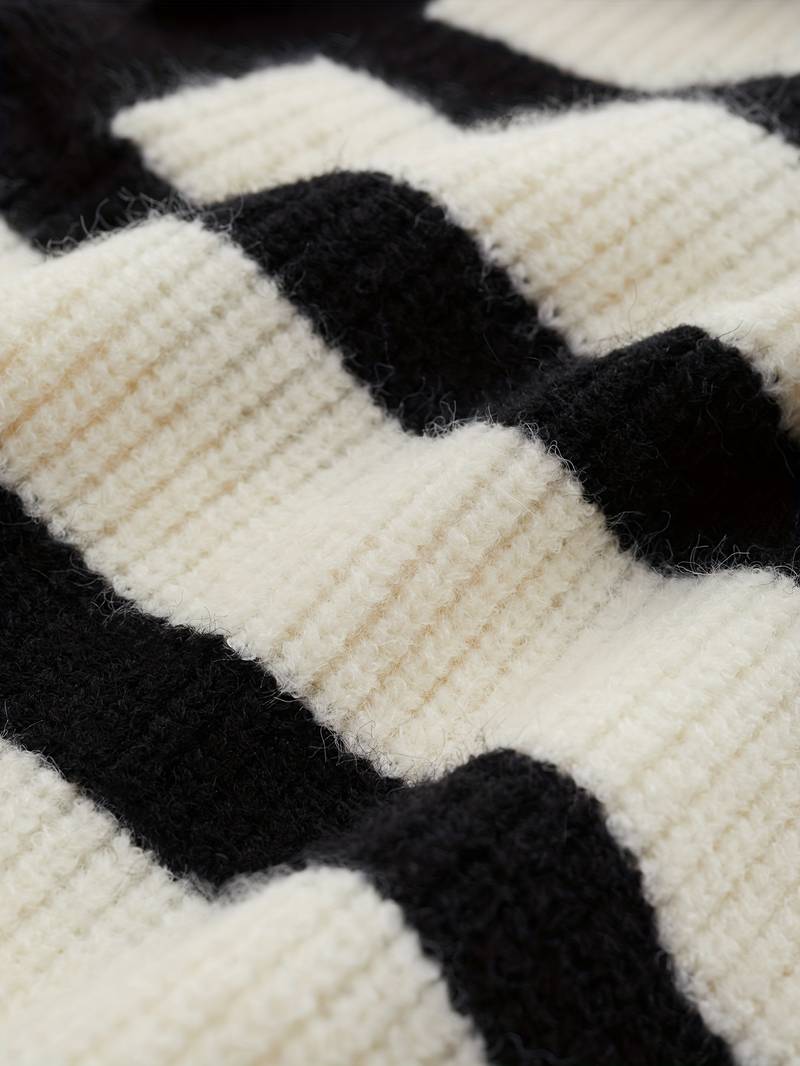 Women's Stylish Striped Knitted Sweater Polo Vest