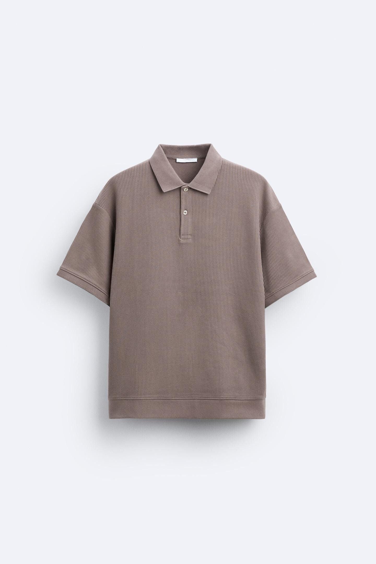 Textured Button Polo T-Shirt