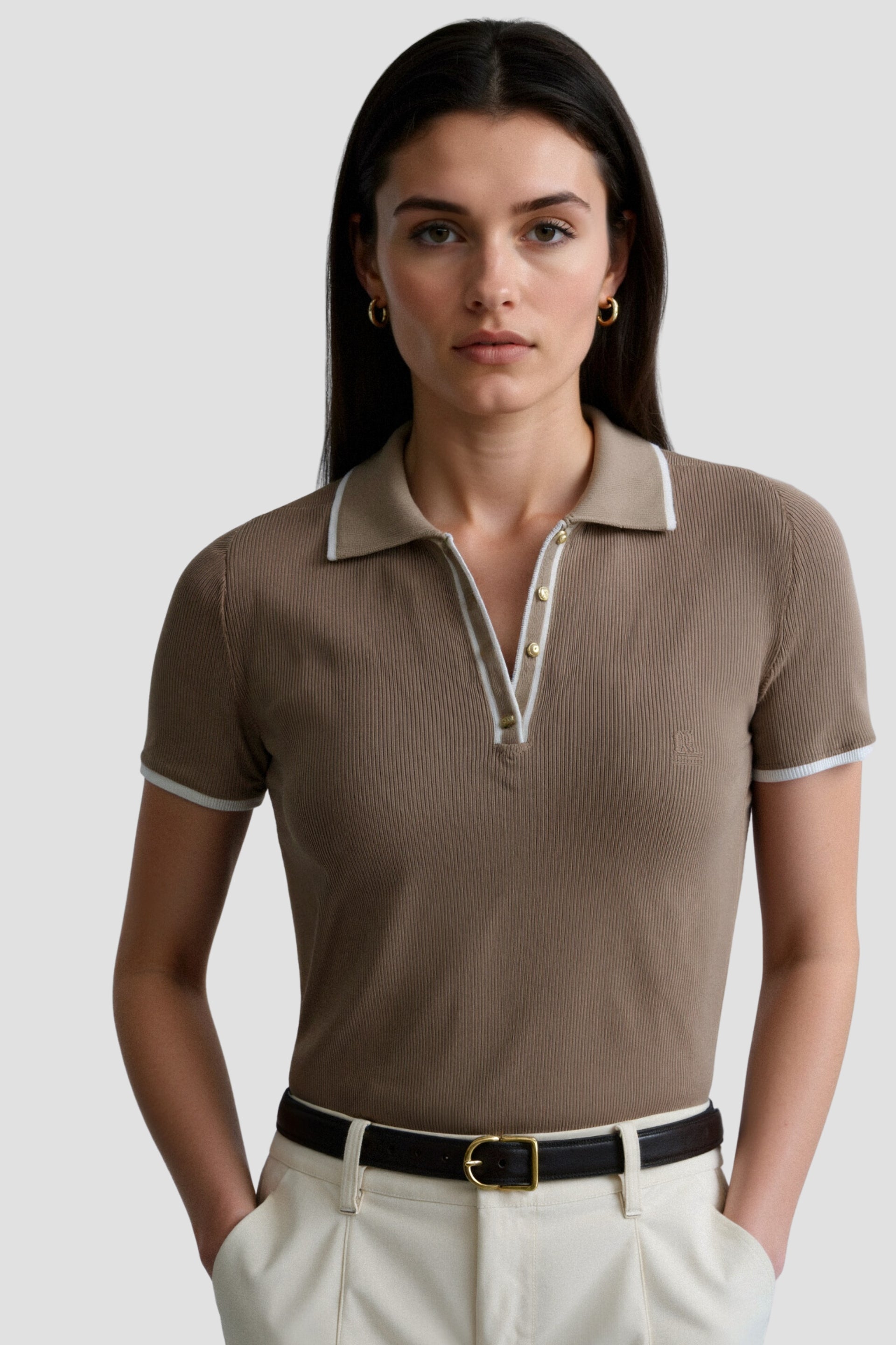 Contrast Elegant Trim Collared Slim Button Up Polo T-Shirt