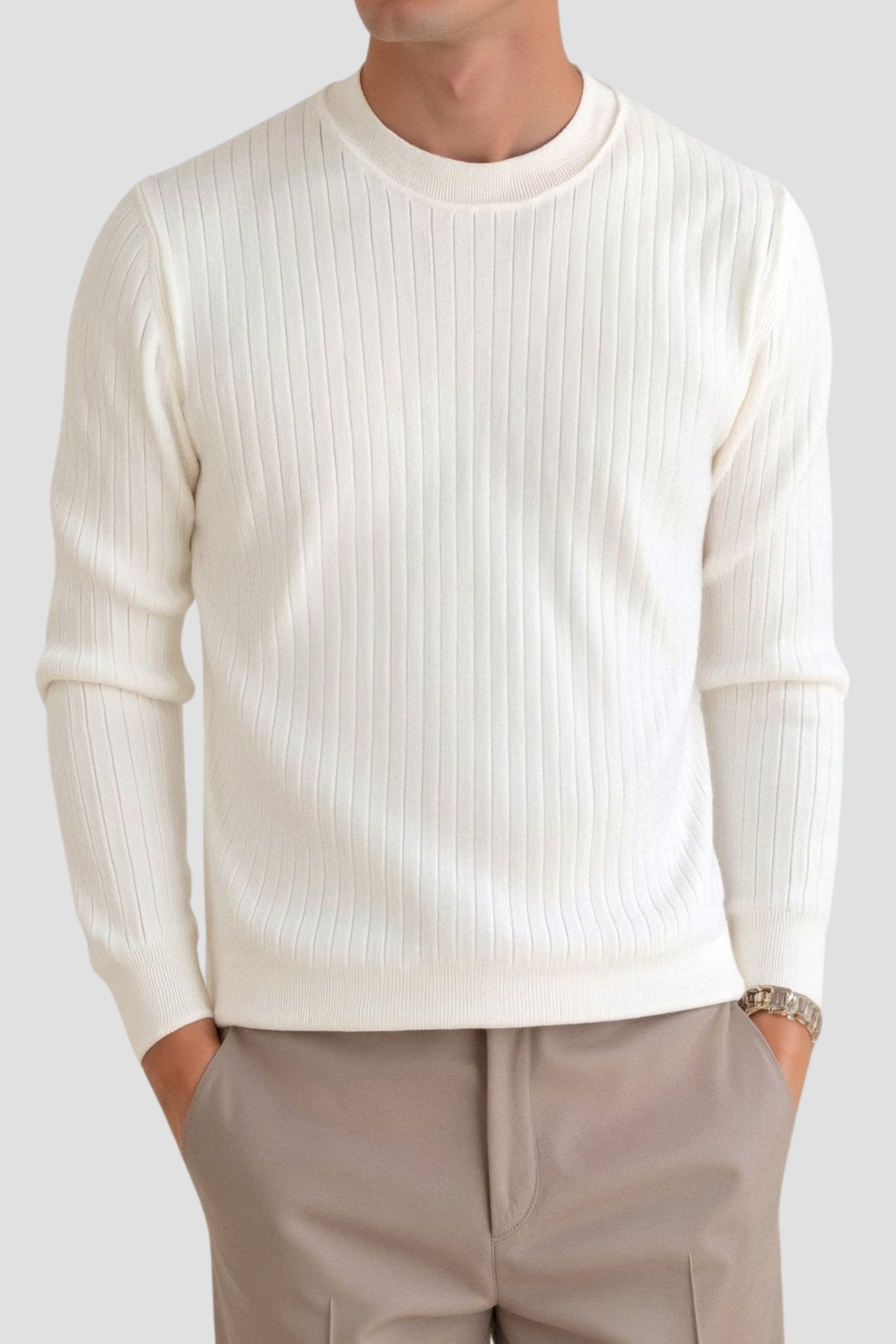 Men's Ribbed Long Sleeve Solid Knitted Sweater