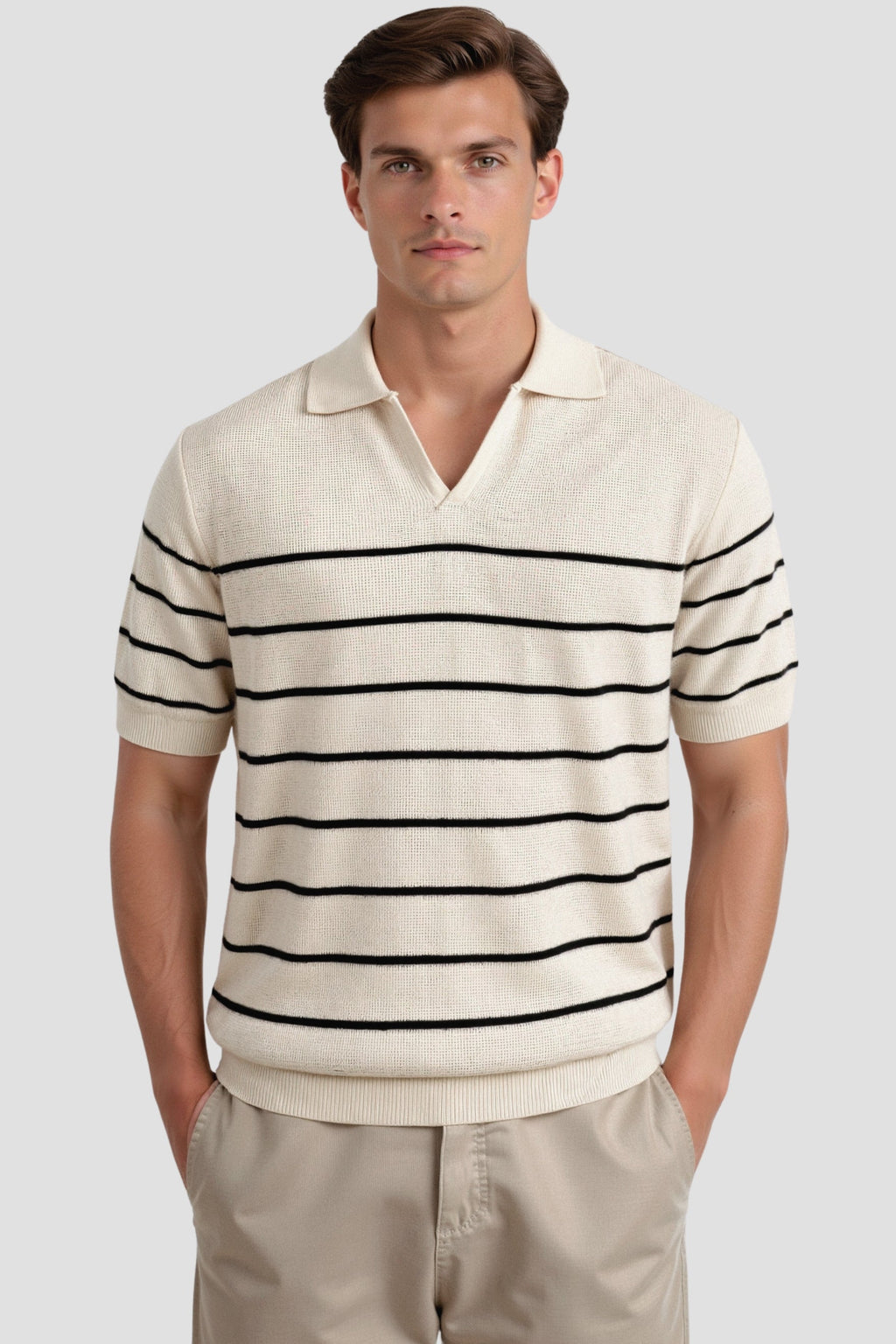 Casual Short Sleeve Knitted High Stretch Polo T-Shirt