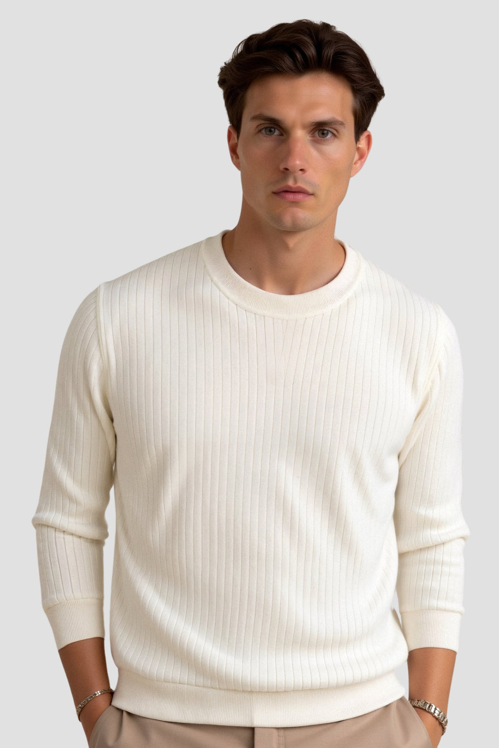 Men's Ribbed Long Sleeve Solid Knitted Sweater