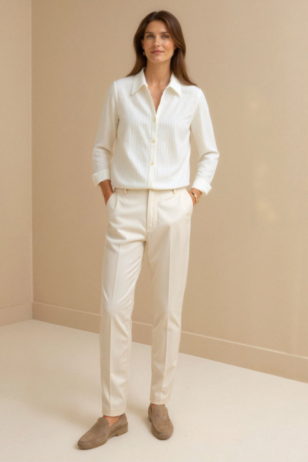 Elegant Striped Print Button Business Front Shirt