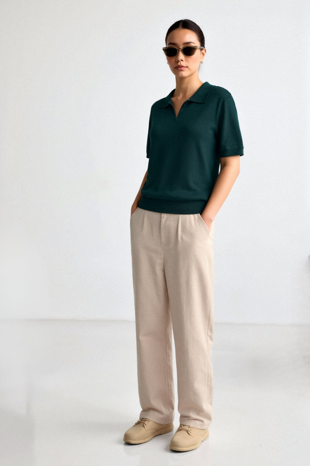 Classic Casual Solid Color Collared Reeve Colar T-Shirt