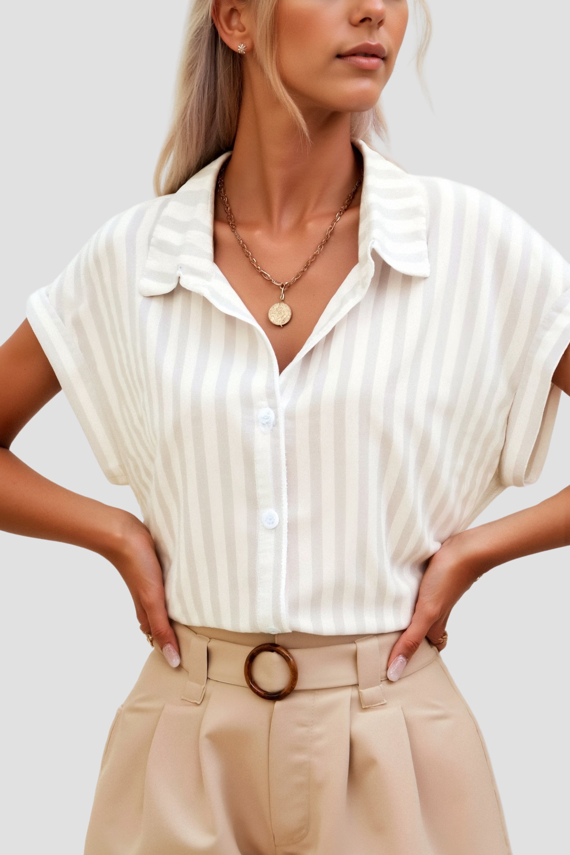 Casual Summer Elegant  Striped Button Front Shirt