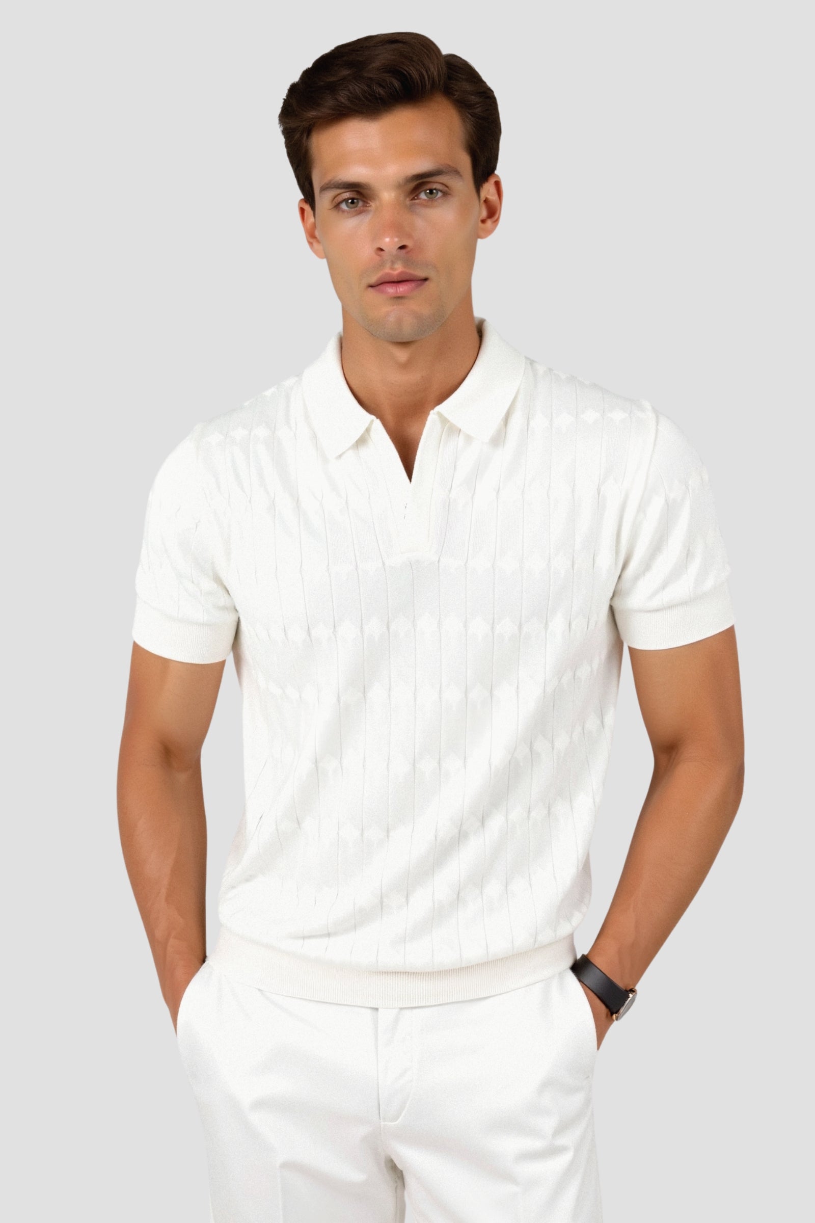 Premium V-Neck Cable Knit Polo T-Shirt