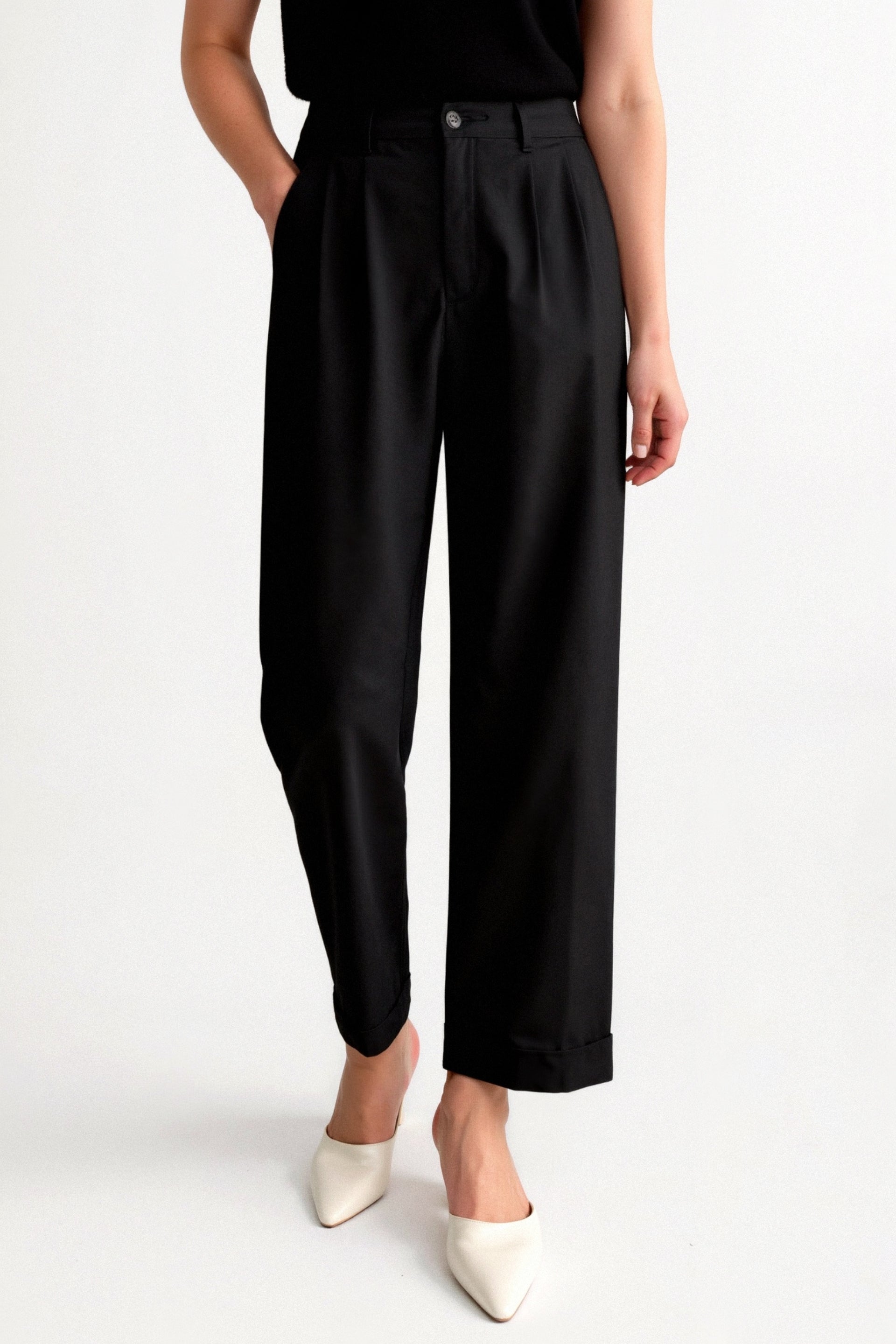 Casual High Waist Solid Button Straight Leg Pants