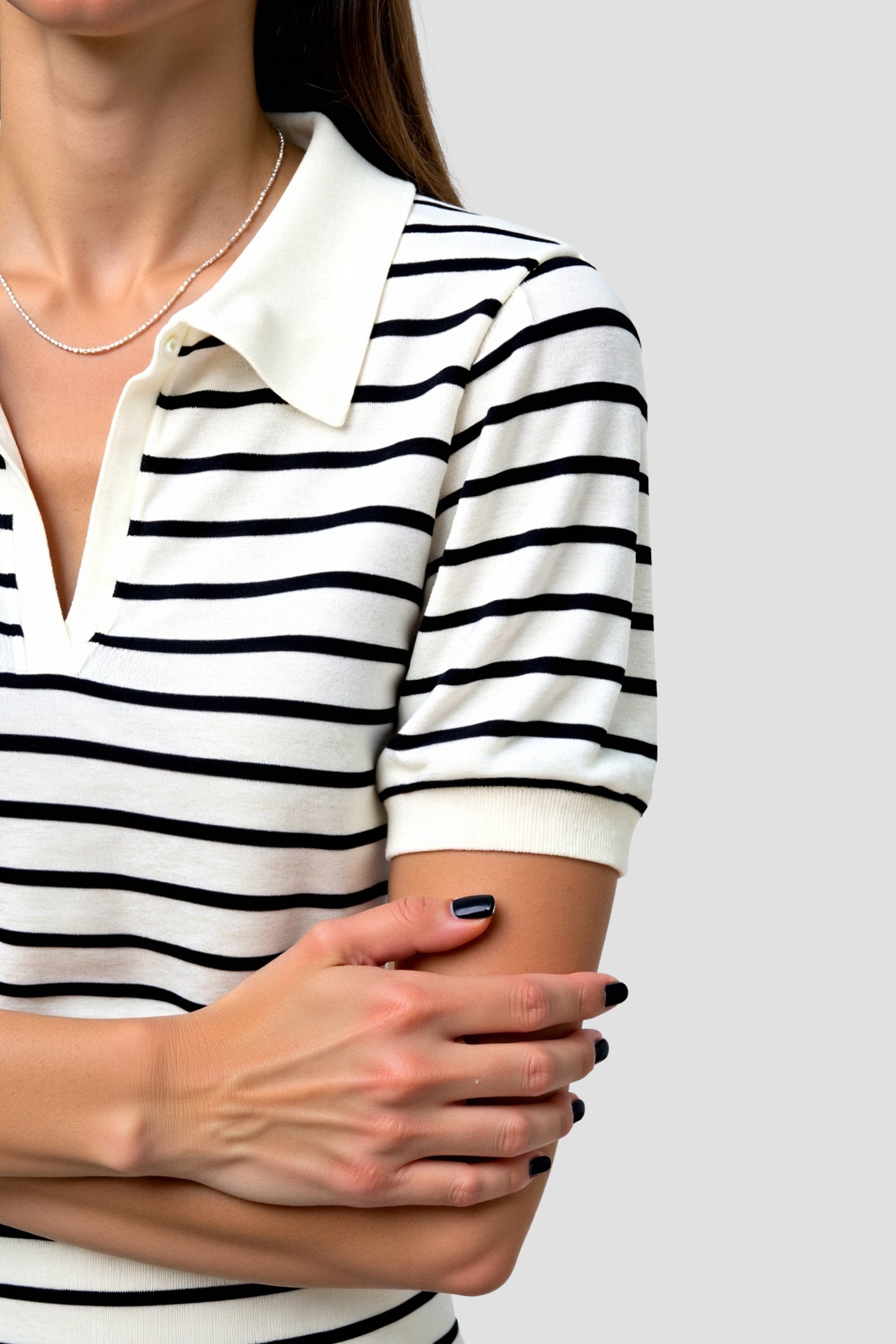 Versatile Striped Pattern Collared Top