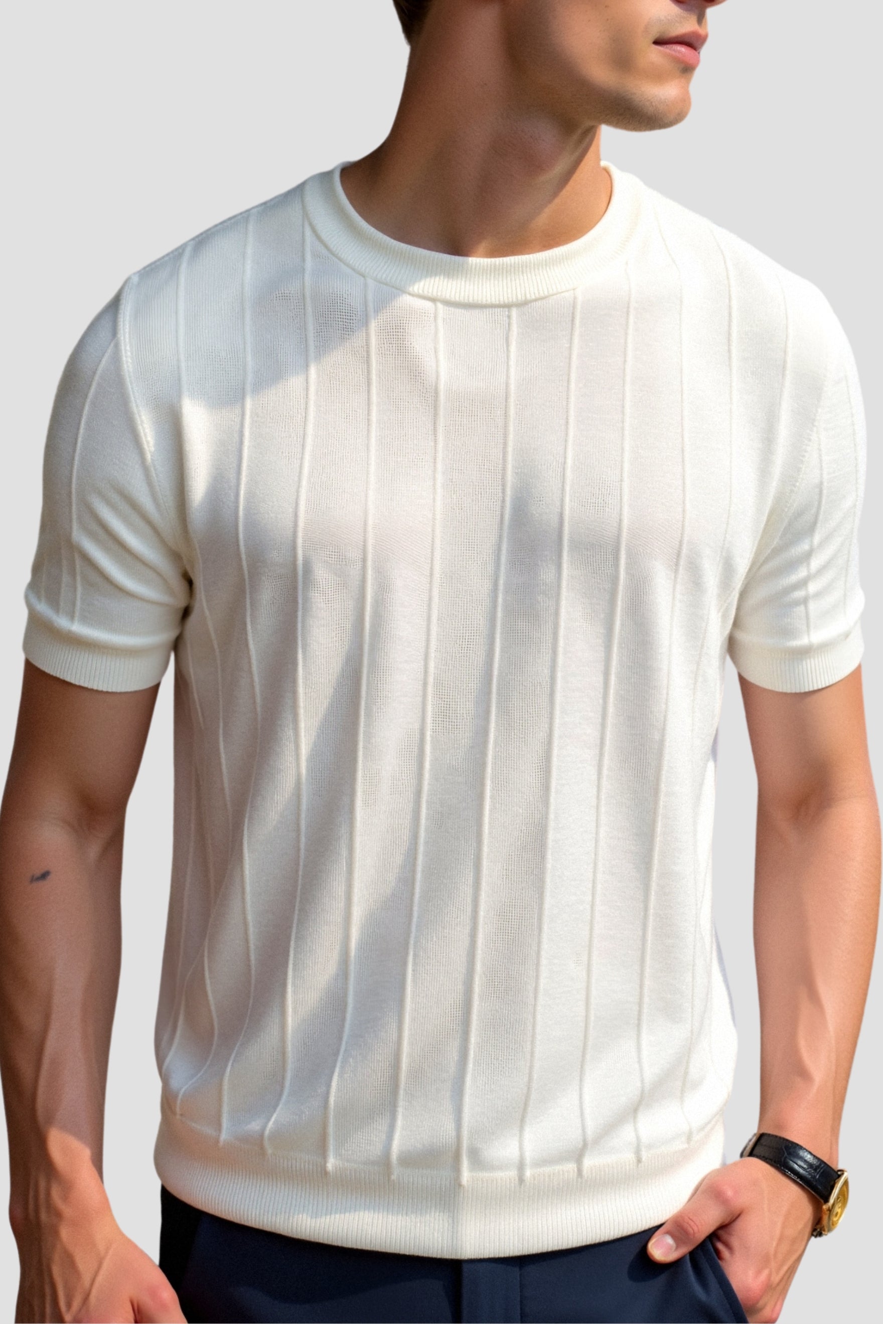 Classic Heavy O-Neck Striped T-Shirt