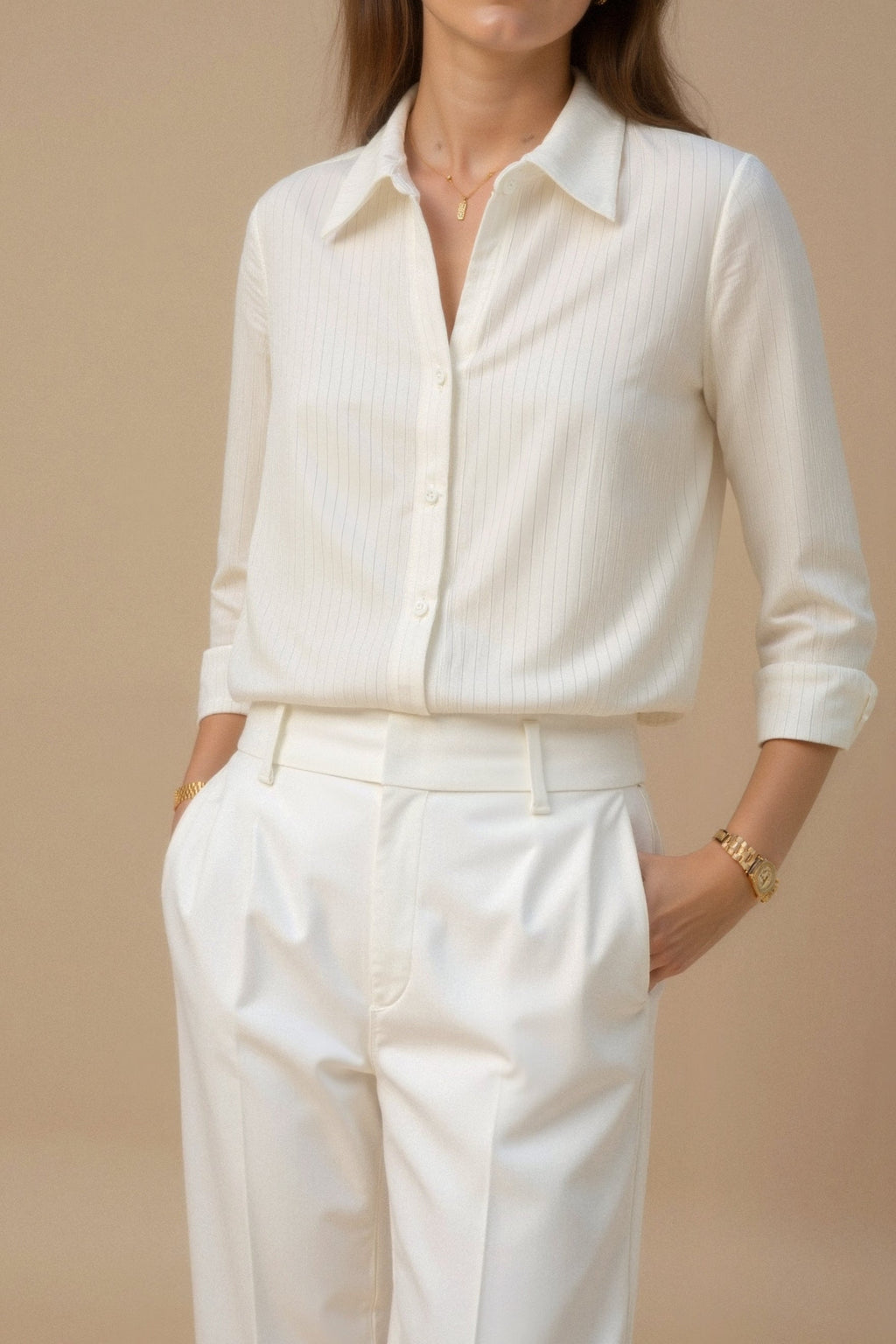 Elegant Striped Print Button Business Front Shirt