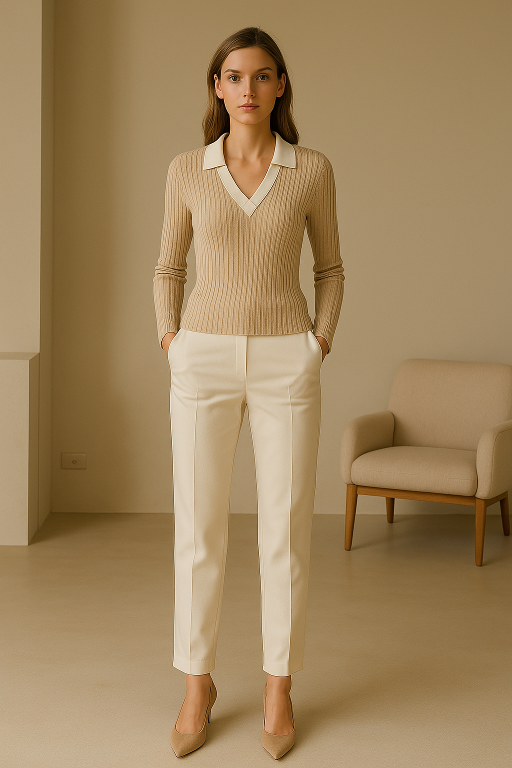 Knitted Woolen Slim Rib Knit Polo Sweater