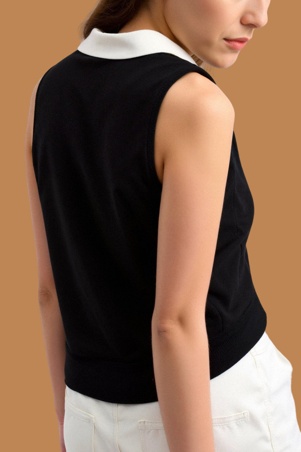 Knitted Premium Contrast Trim Collared Polo Tank Top