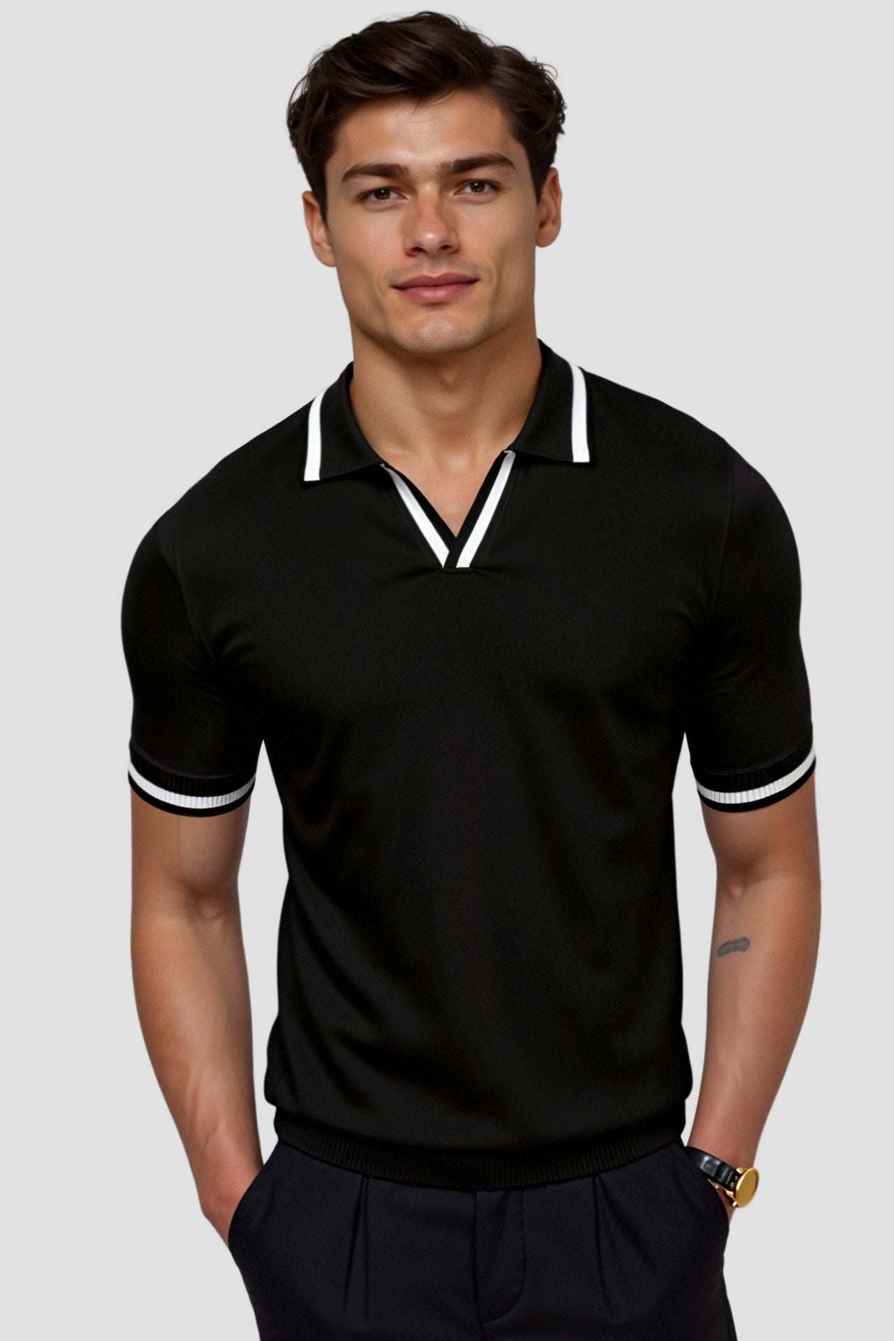 Contrast Slim Fitted Elegant Summer Sleeveless Polo T-Shirt