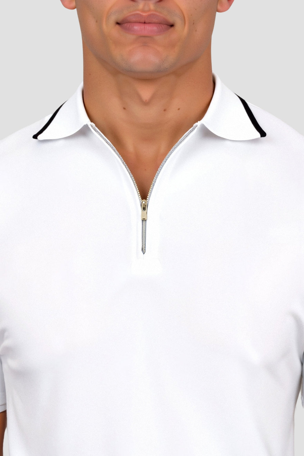 Color Matching Knitted Quarter Zip Golf Polo T-Shirt