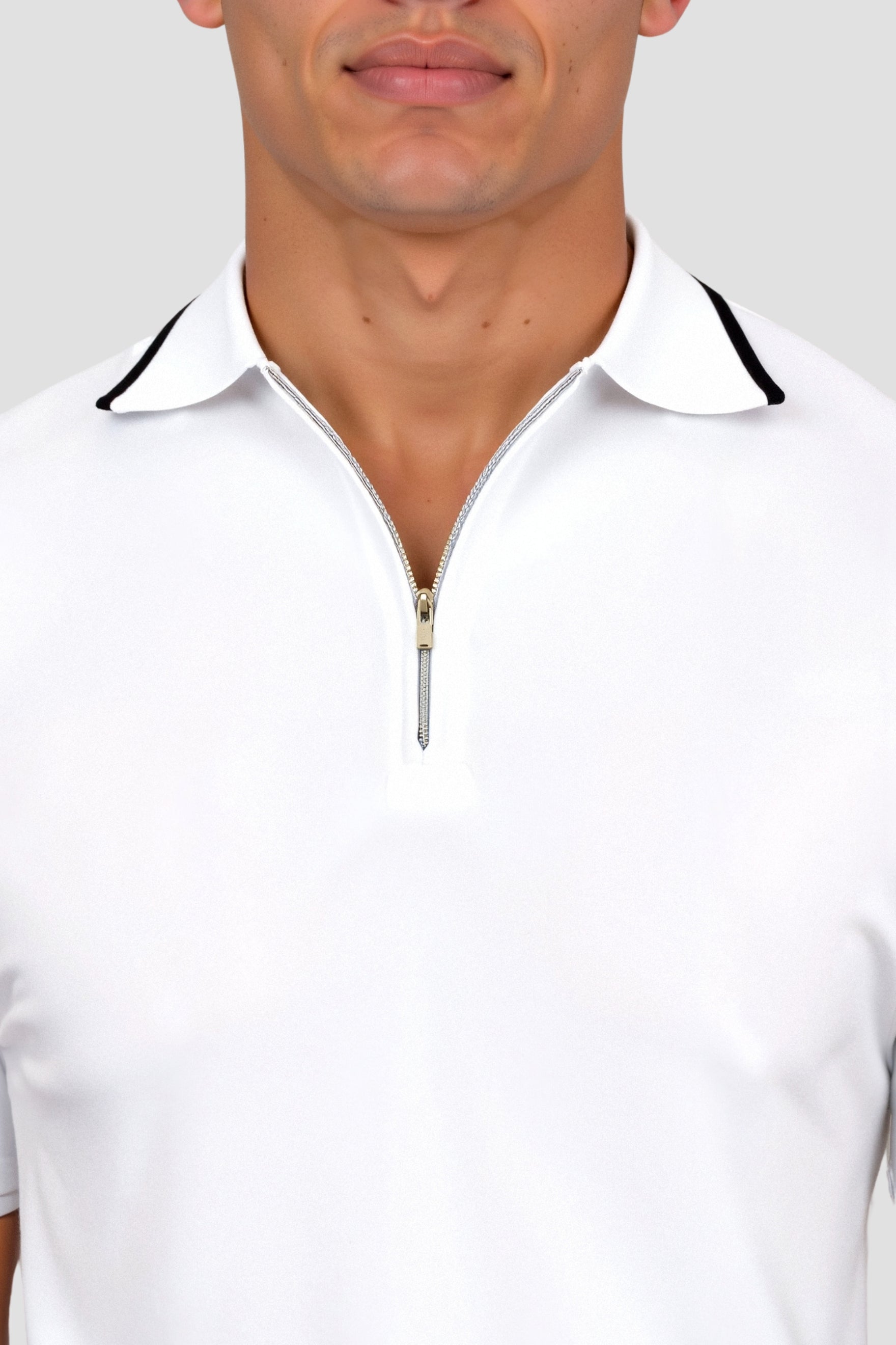 Color Matching Knitted Quarter Zip Golf Polo T-Shirt