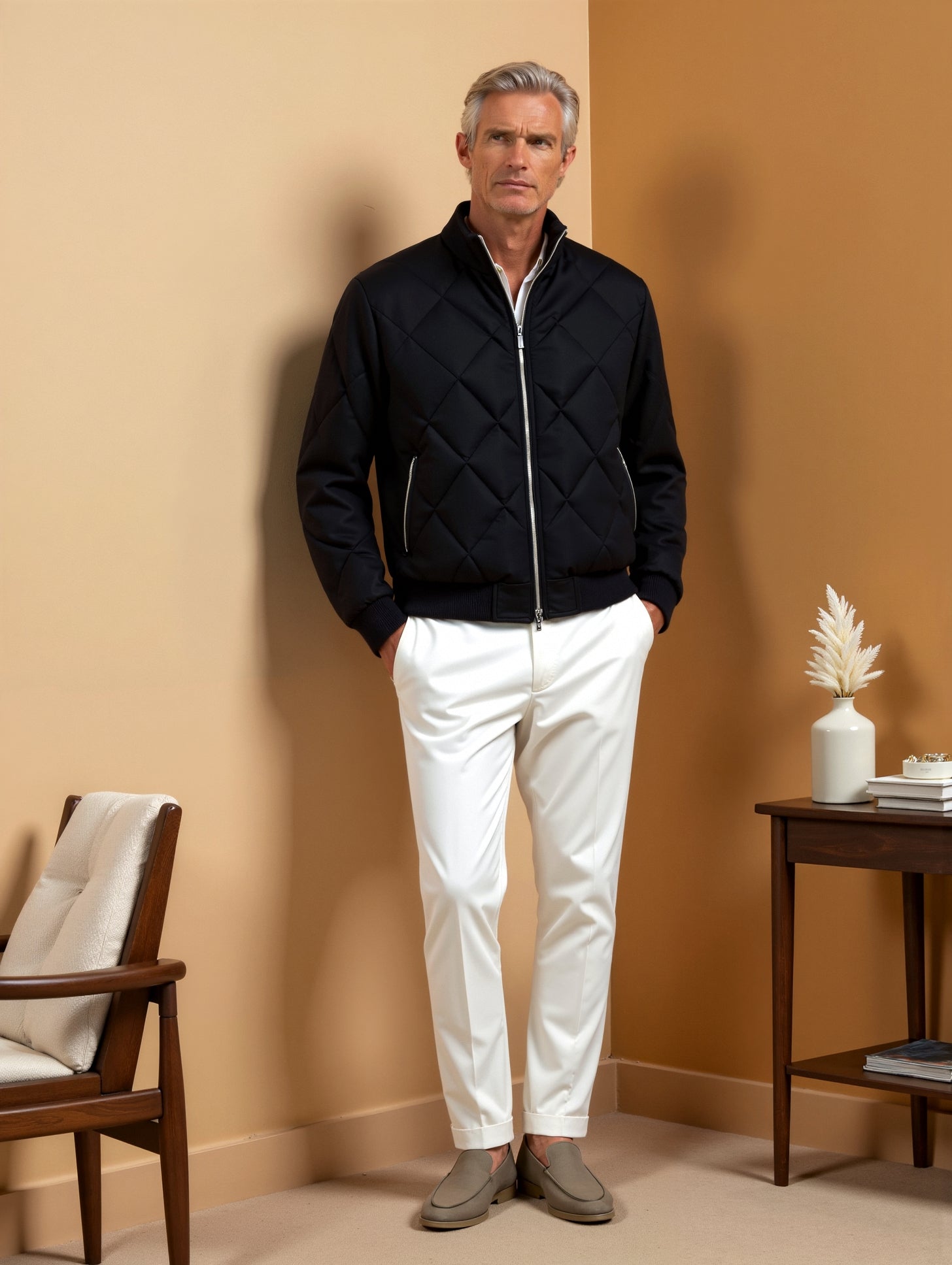 Elegant Men's Warm Fiber Casual Puffer Jacket