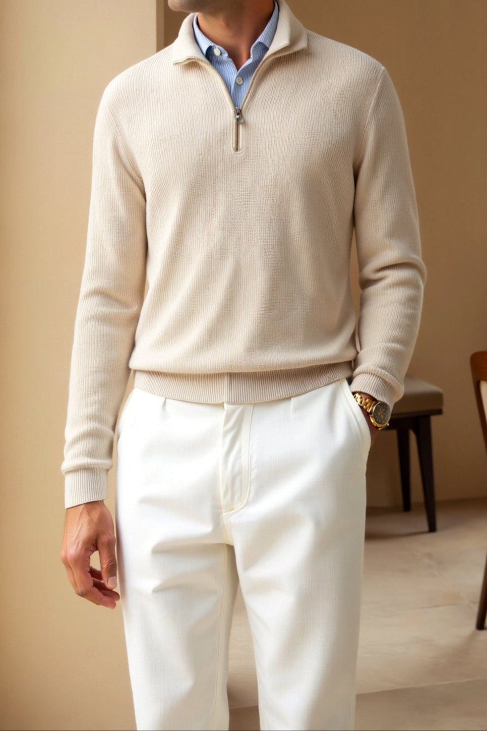 Classic Knitted Wool Zip Sweater