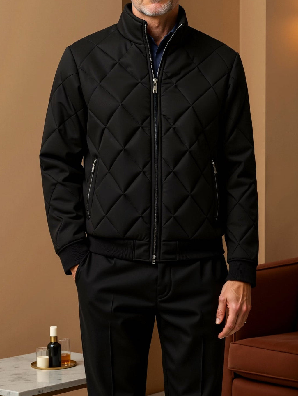 Elegant Men's Warm Fiber Casual Puffer Jacket