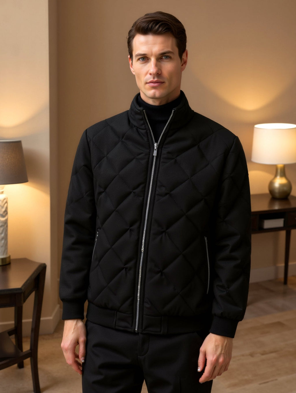 Elegant Men's Warm Fiber Casual Puffer Jacket