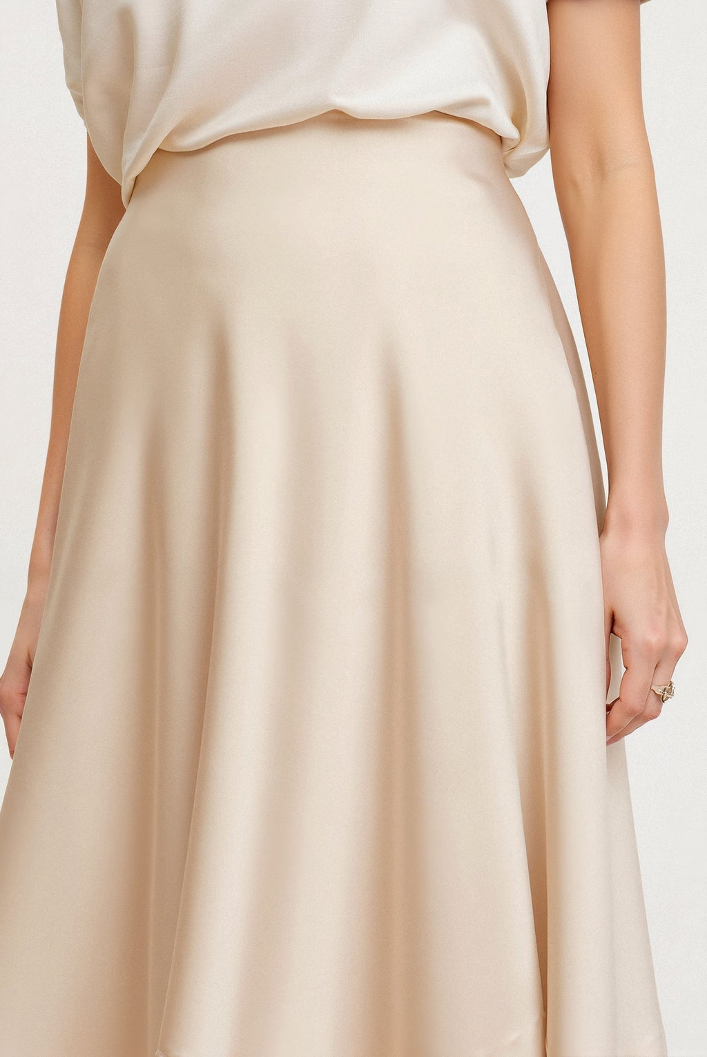 Solid High Waist Draped Midi Skirt