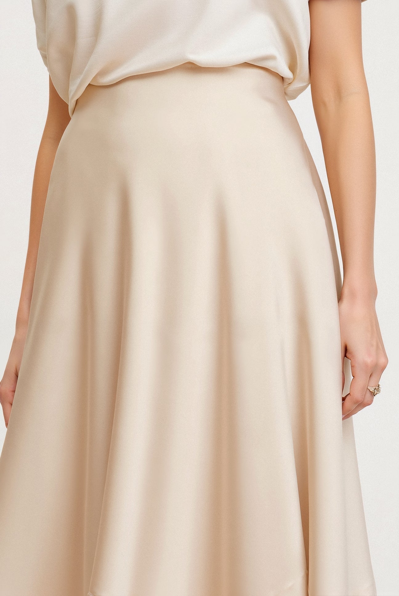 Solid High Waist Draped Midi Skirt