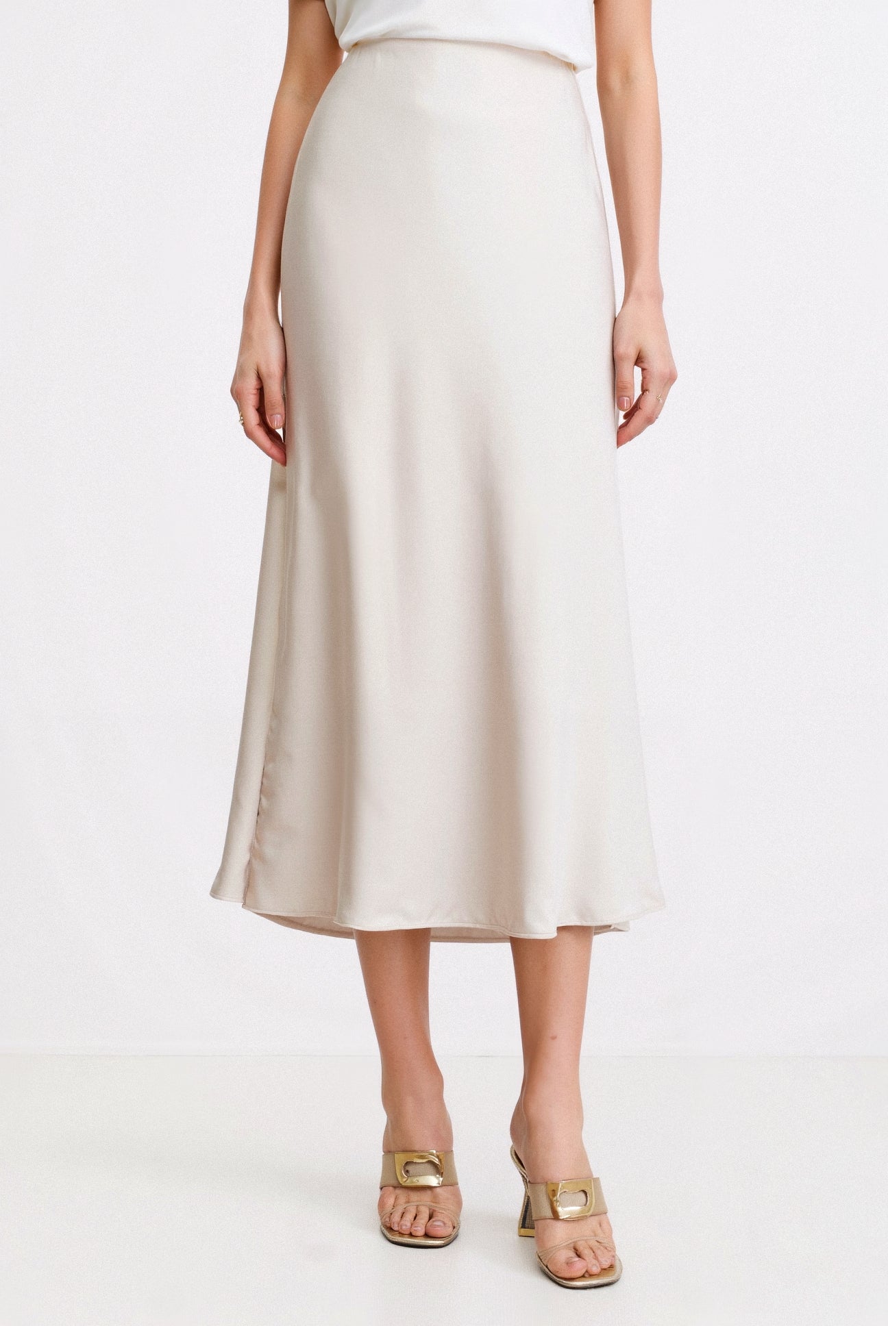 Solid High Waist Draped Midi Skirt