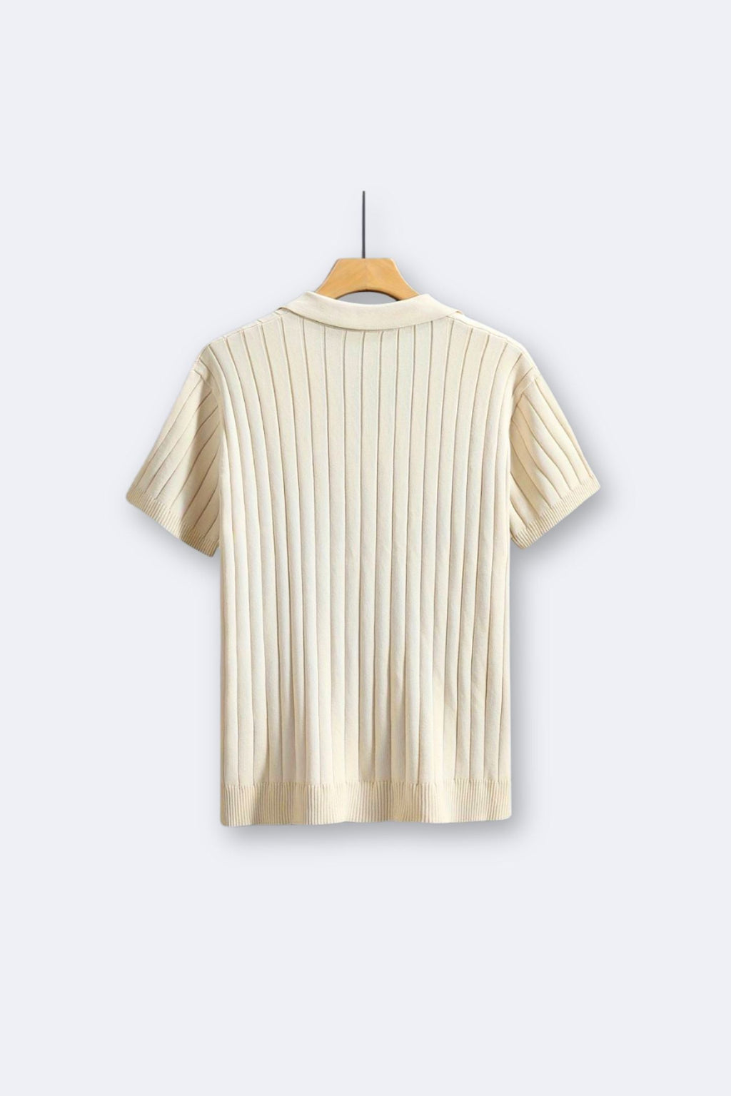 Classic Ribbed Short Sleeve Lapel Collar Knitted Shirt