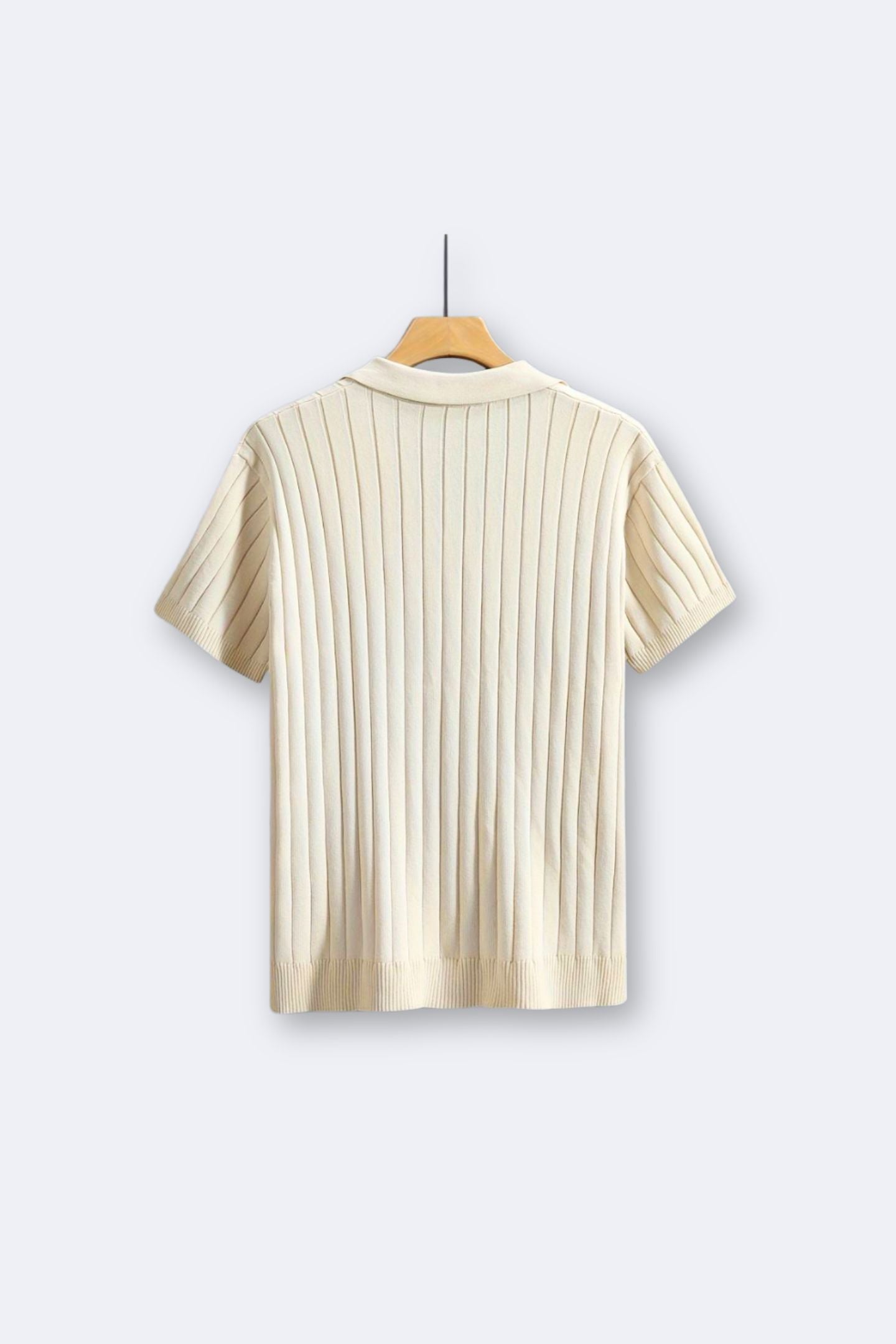 Classic Ribbed Short Sleeve Lapel Collar Knitted Shirt