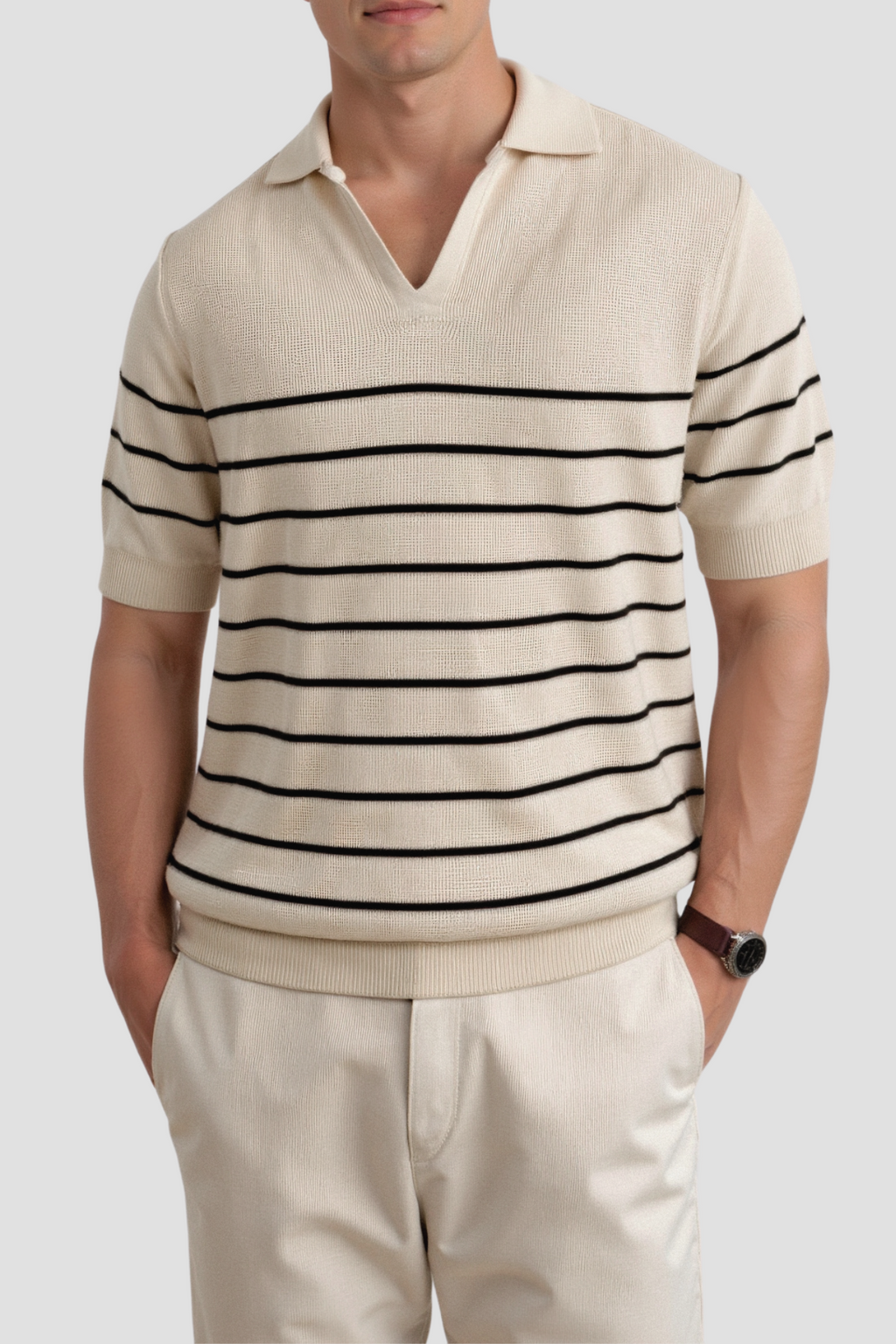 Casual Short Sleeve Knitted High Stretch Polo T-Shirt