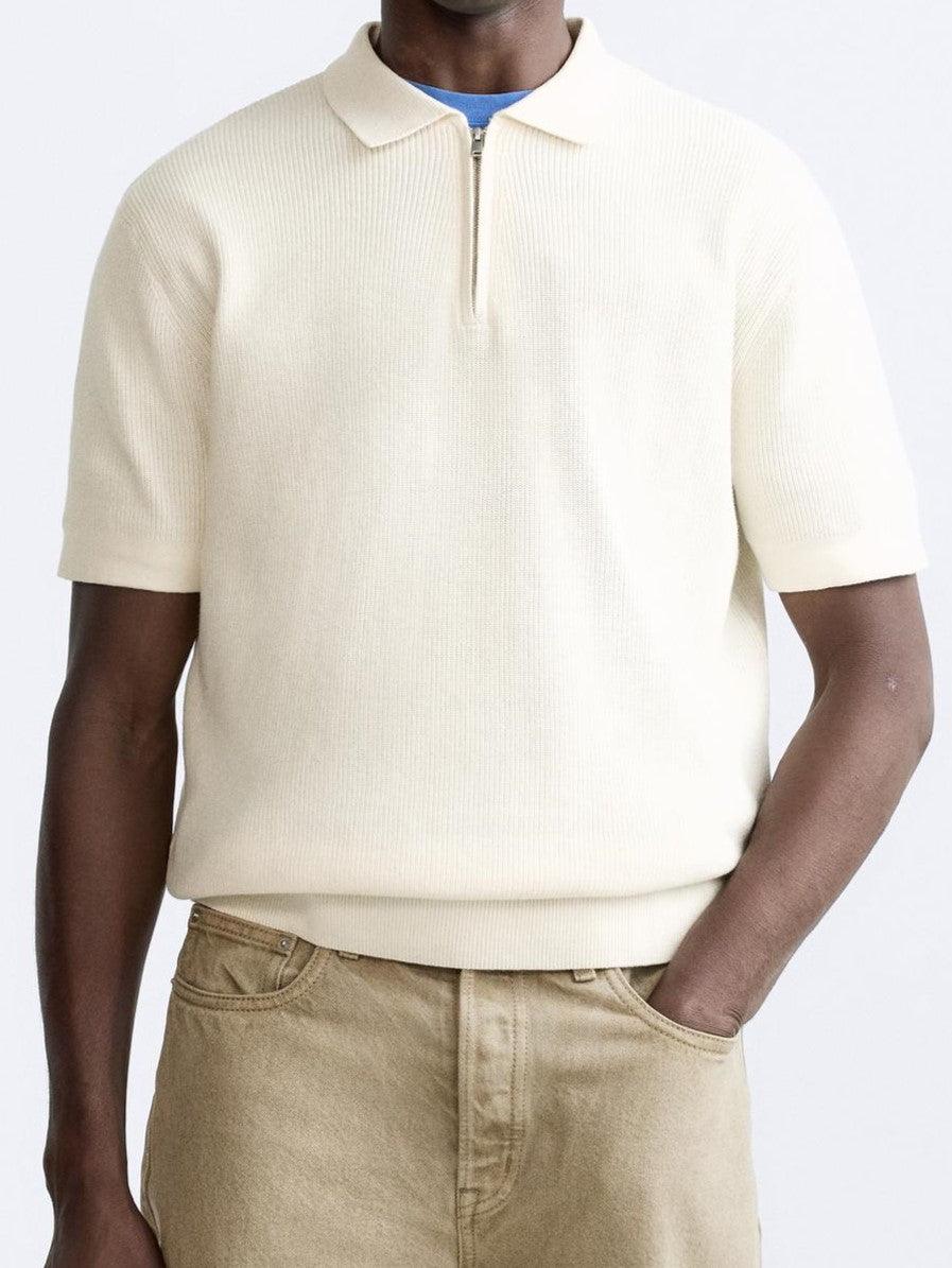 Knitted Short Sleeve Polo Zip T-Shirt