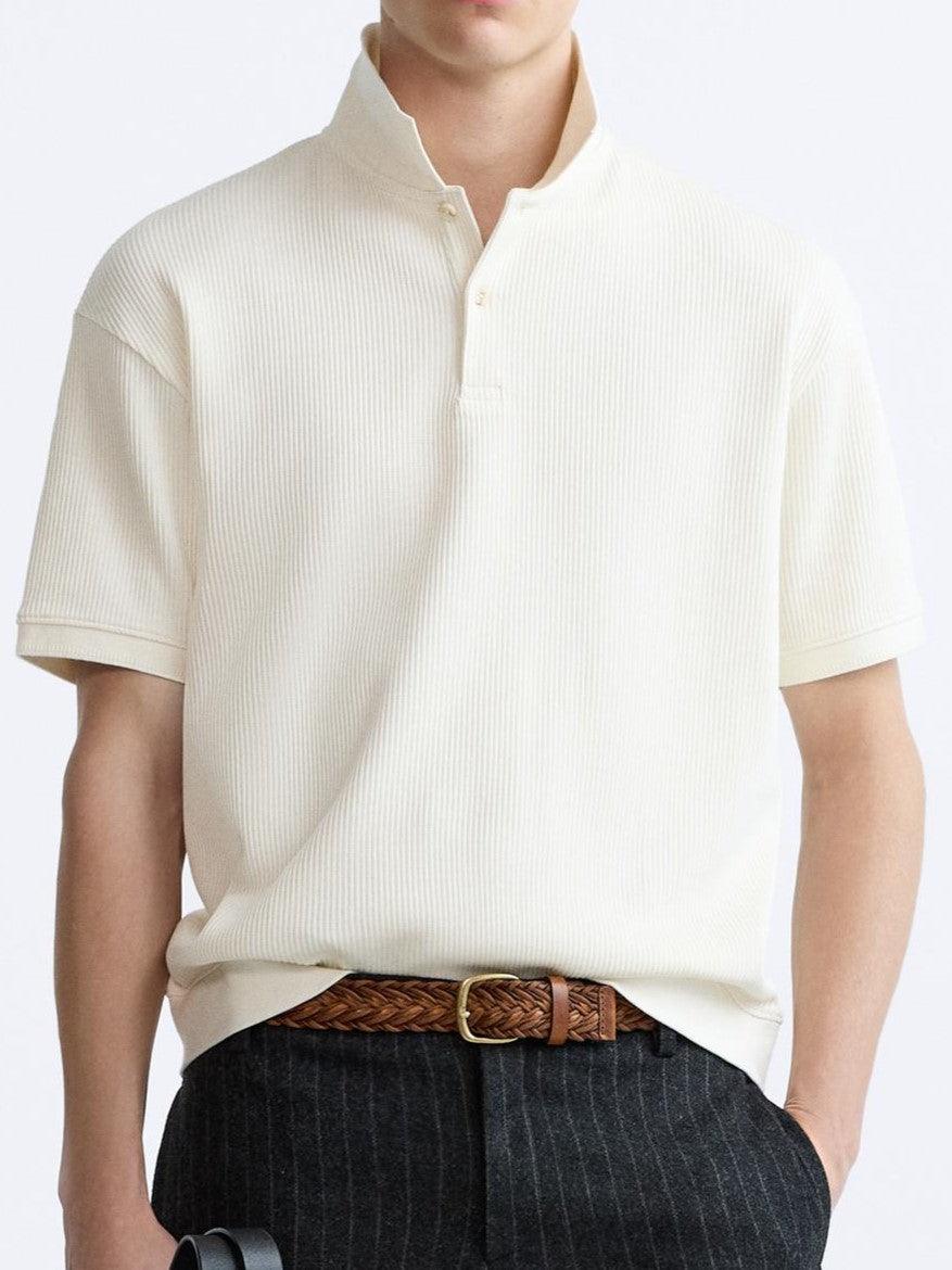 Textured Button Polo T-Shirt