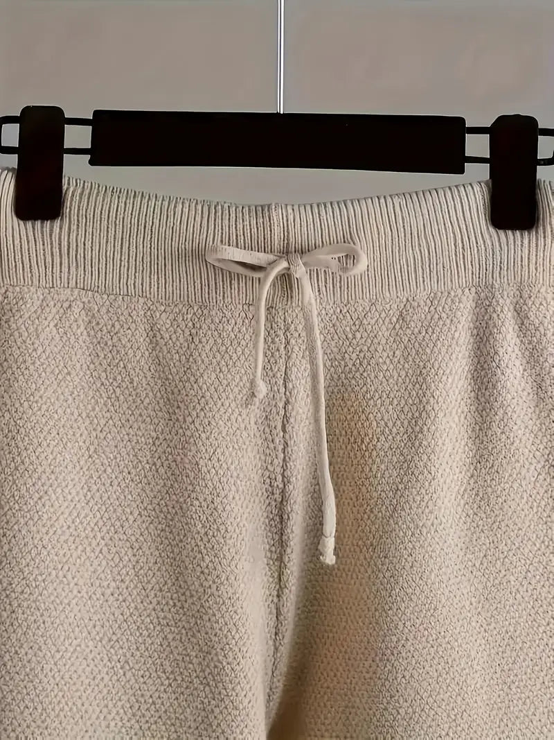 MID-SEASON SET - SOFT KNIT U-NECK SWEATER  & WIDE-LEG PANTS KHAKI