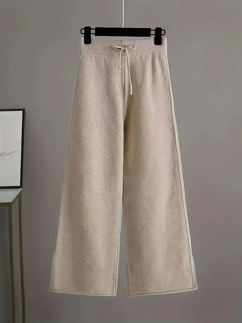 MID-SEASON SET - SOFT KNIT U-NECK SWEATER  & WIDE-LEG PANTS KHAKI
