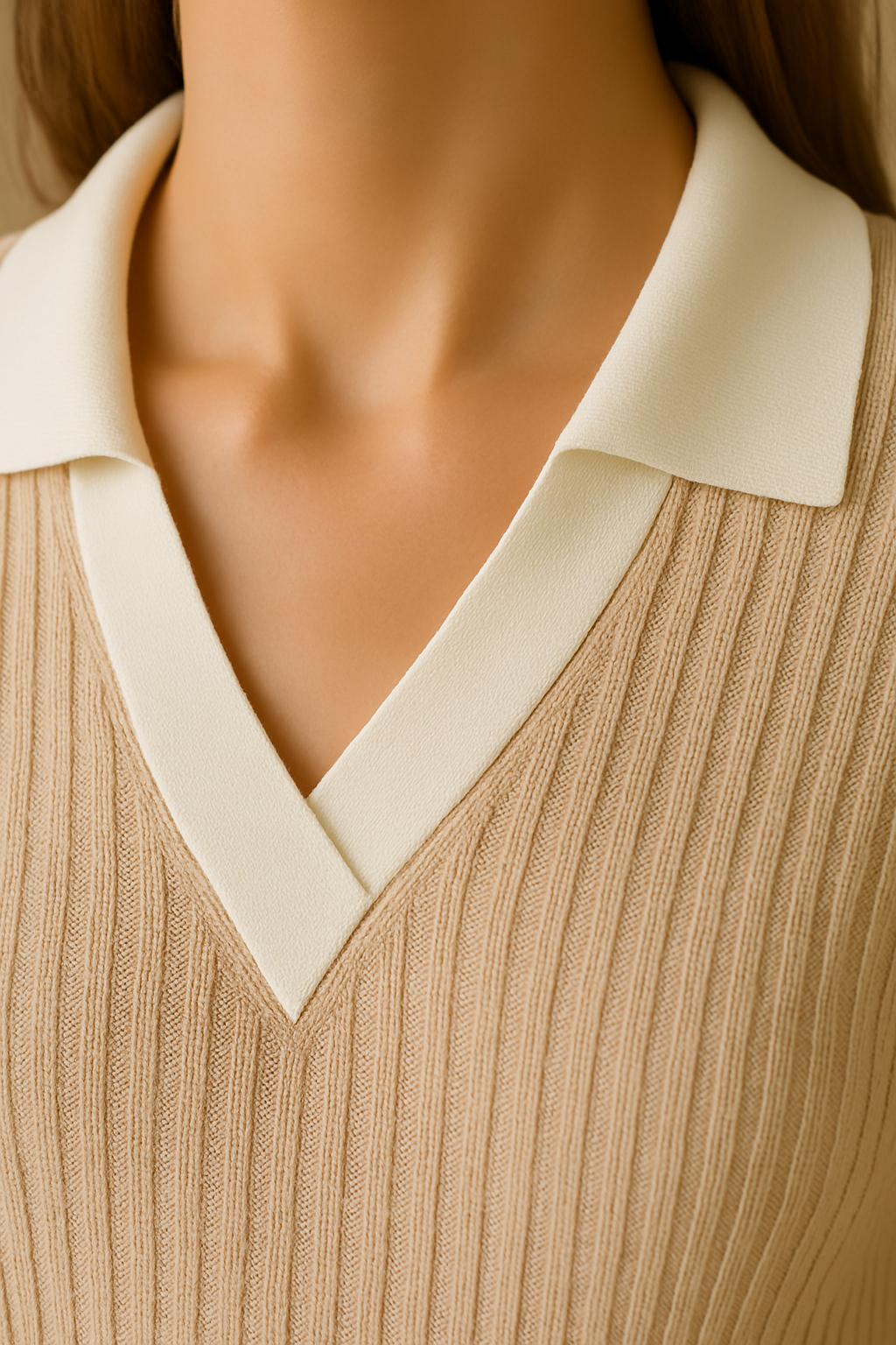 Knitted Woolen Slim Rib Knit Polo Sweater