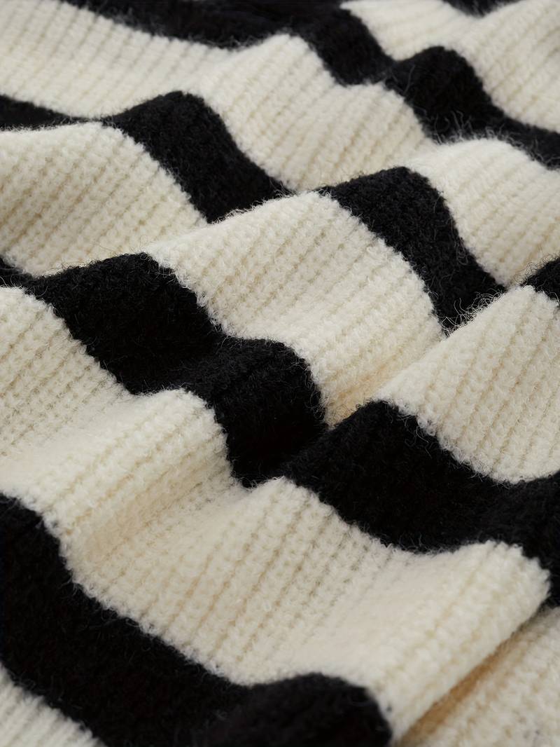 Women's Stylish Striped Knitted Sweater Polo Vest